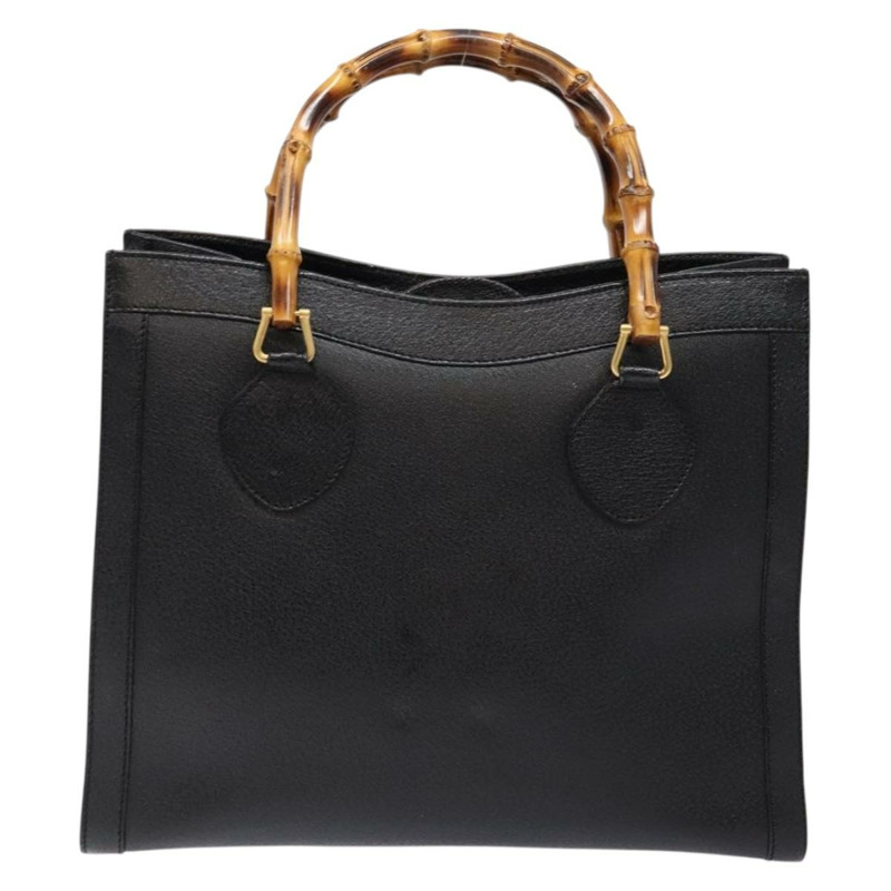【日本直送】GUCCI 竹節手提包 皮革 黑色 金色 正品 ep10488-1