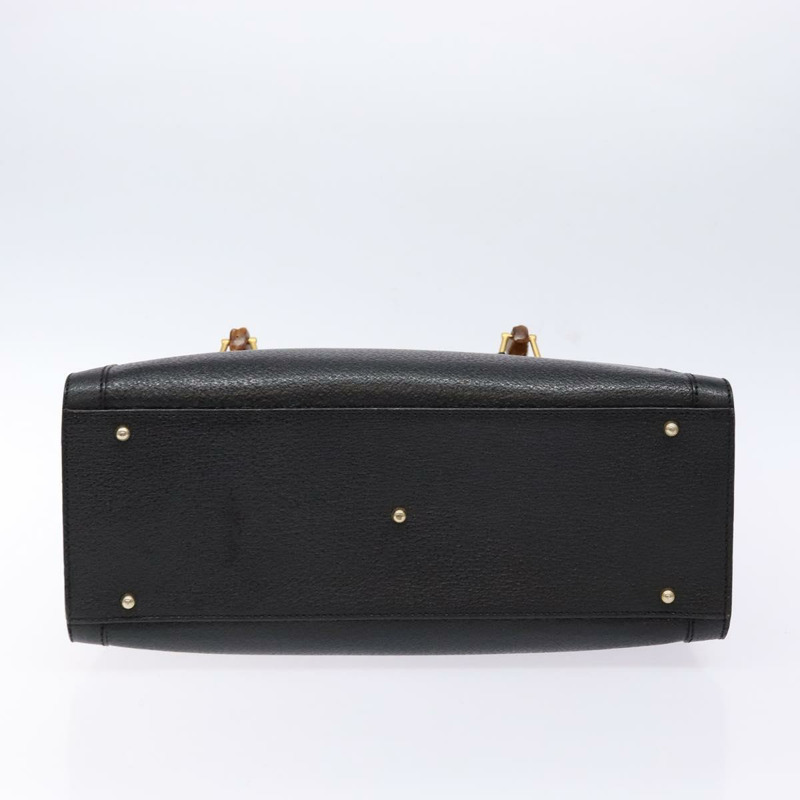 【日本直送】GUCCI 竹節手提包 皮革 黑色 金色 正品 ep10488-4