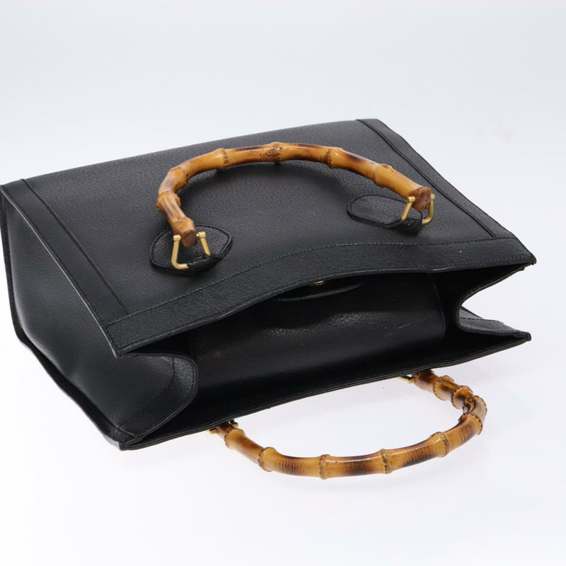 【日本直送】GUCCI 竹節手提包 皮革 黑色 金色 正品 ep10488-5