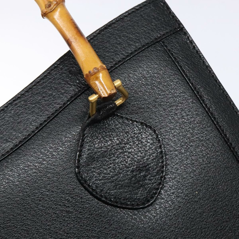 【日本直送】GUCCI 竹節手提包 皮革 黑色 金色 正品 ep10488-9