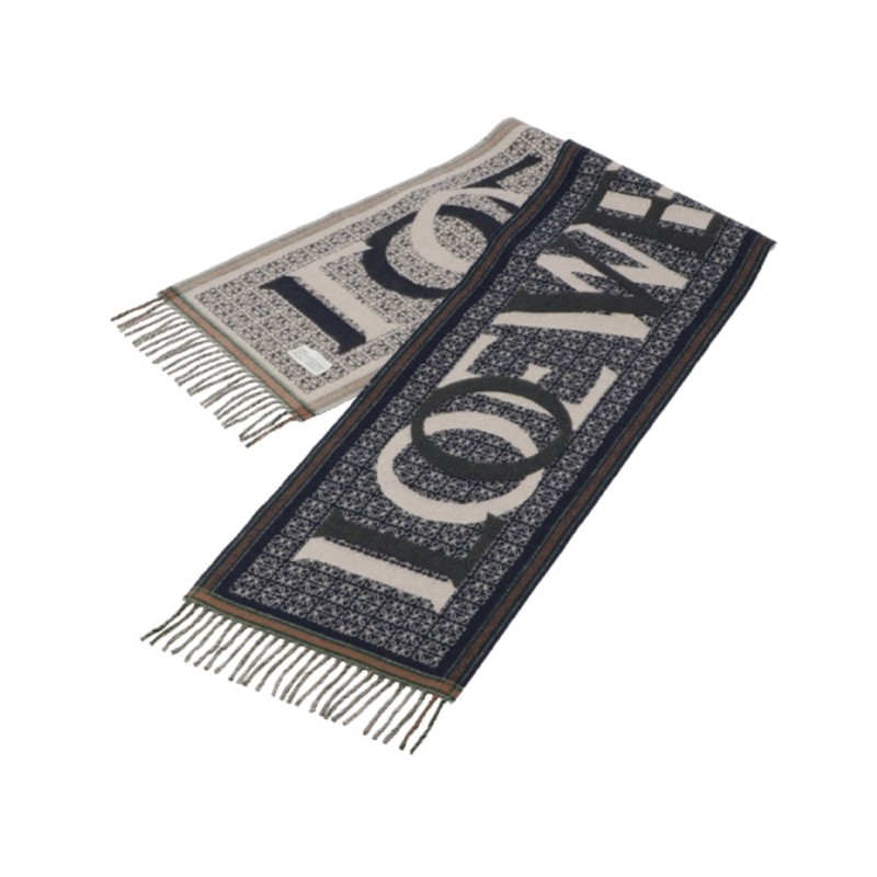 全新 Loewe 羅意威 深藍雙色雙面圍巾 頸巾 scarf F606257X51 羊毛羊絨 連原裝包裝-0