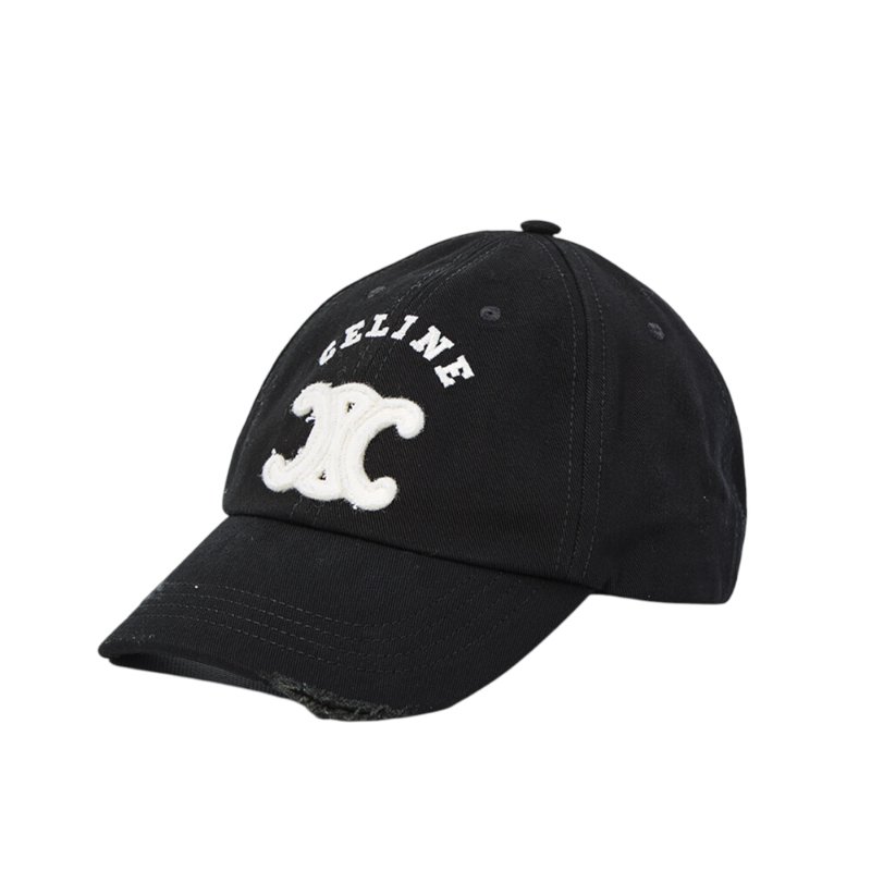 【CELINE】Triomphe 凱旋門 棉質 仿舊 帽子 棒球帽 老帽 黑色 白色 AA0AG0F82.38NO-1
