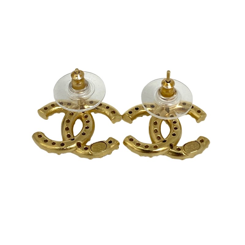 ☆Chanel香奈兒 Gold Tone Metal Rhinestone CC Logo Earrings A20A 金色金屬水鑽CC標誌耳環 A20A -257021684-2