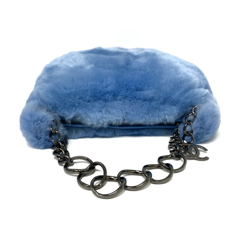 △ Chanel 香奈兒 Light Blue Rabbit Fur Gray Tone Metal Chain Handbag No.7 淺藍色兔毛灰色金屬鏈條手袋No.7 -257021577-8