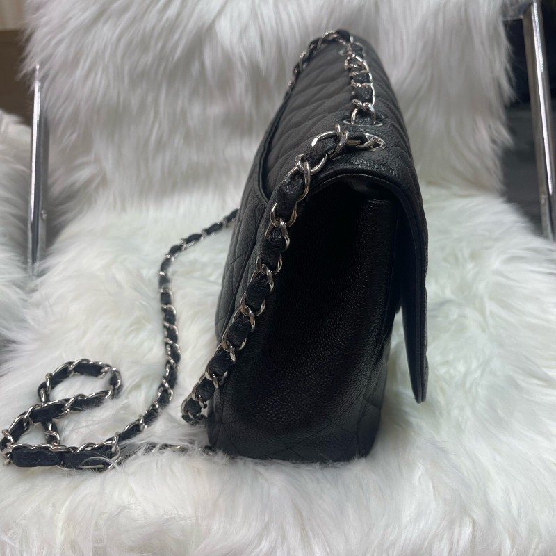 Chanel Classic Flap CF JUMBO黑色荔枝紋牛皮 銀色五金 單蓋 肩背包斜背包-3