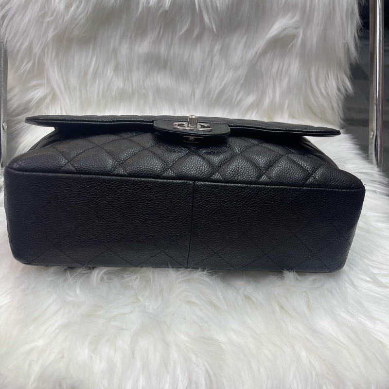 Chanel Classic Flap CF JUMBO黑色荔枝紋牛皮 銀色五金 單蓋 肩背包斜背包-4