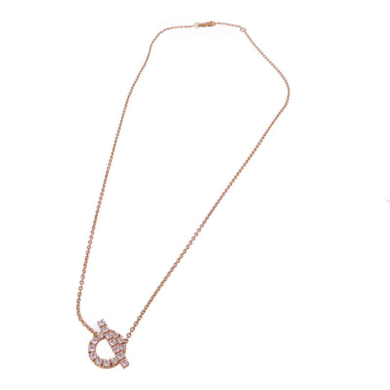 HERMES 18K玫瑰金Finesse pendant Necklace鑽石項鍊-2