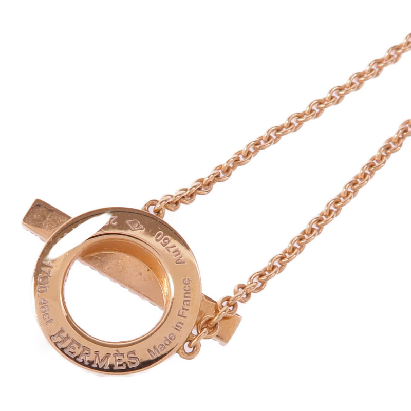 HERMES 18K玫瑰金Finesse pendant Necklace鑽石項鍊-5