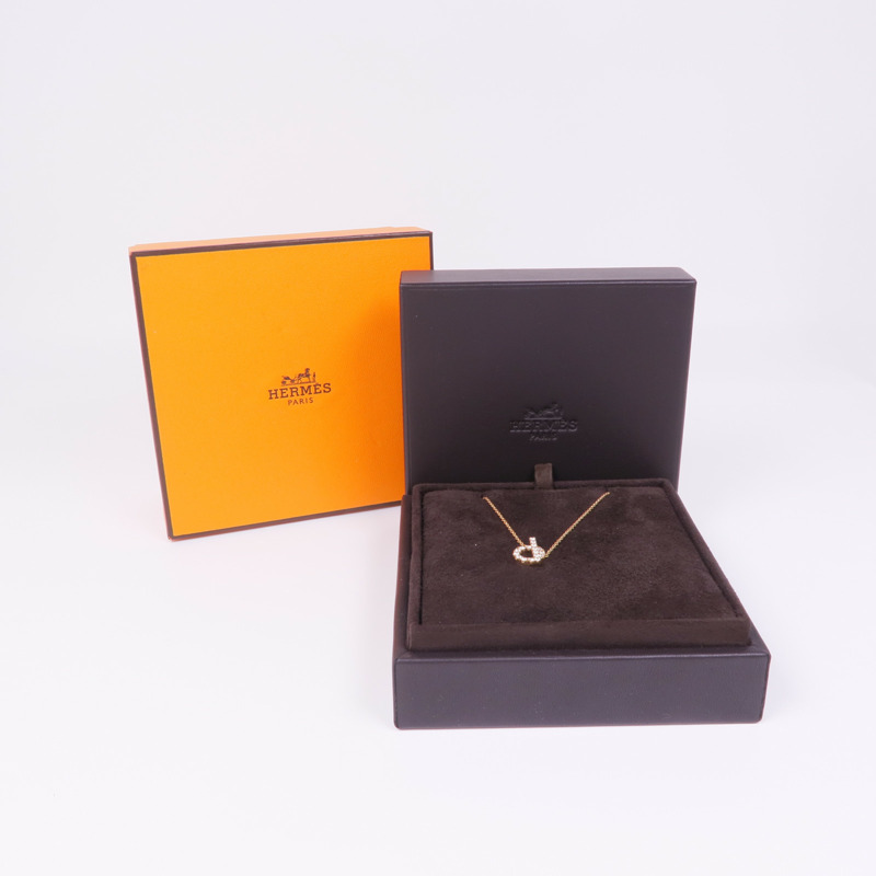 HERMES 18K玫瑰金Finesse pendant Necklace鑽石項鍊-6