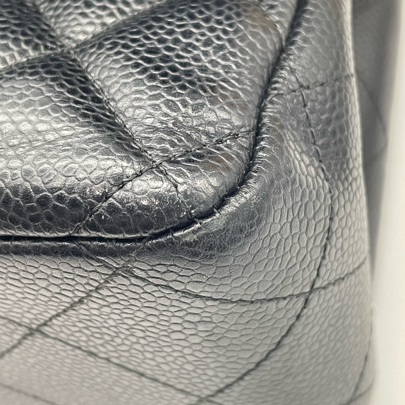 Chanel 香奈兒 CF JUMBO黑色荔枝紋牛皮 金扣 雙蓋 肩背包斜背包-10