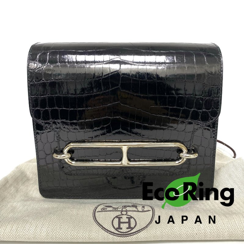 △ Hermes 愛馬仕 Roulis 23 89 Noir Niloticus crocodile skin Palladium-plated Hardware Shoulder Bag Stamp D 黑色尼羅鱷魚皮銀扣肩背袋 D刻 -257021517-0