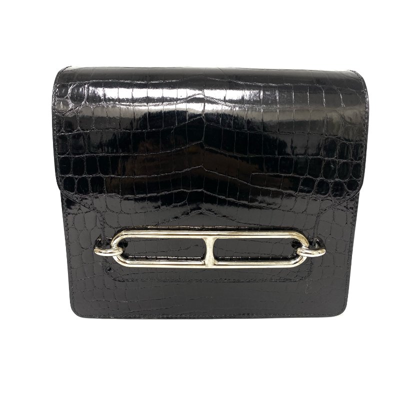 △ Hermes 愛馬仕 Roulis 23 89 Noir Niloticus crocodile skin Palladium-plated Hardware Shoulder Bag Stamp D 黑色尼羅鱷魚皮銀扣肩背袋 D刻 -257021517-1