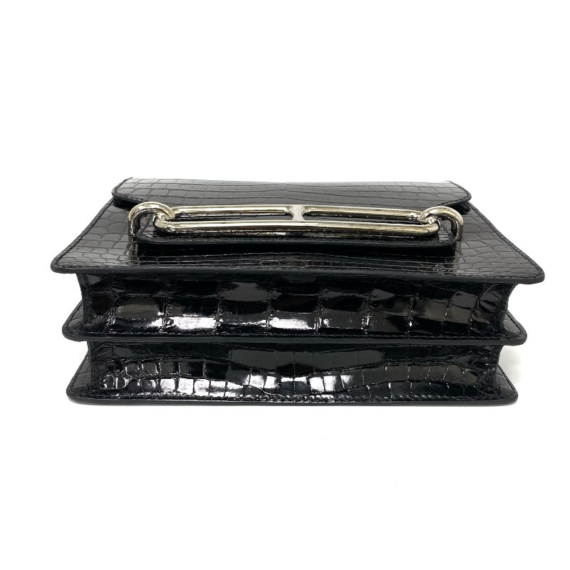 △ Hermes 愛馬仕 Roulis 23 89 Noir Niloticus crocodile skin Palladium-plated Hardware Shoulder Bag Stamp D 黑色尼羅鱷魚皮銀扣肩背袋 D刻 -257021517-9