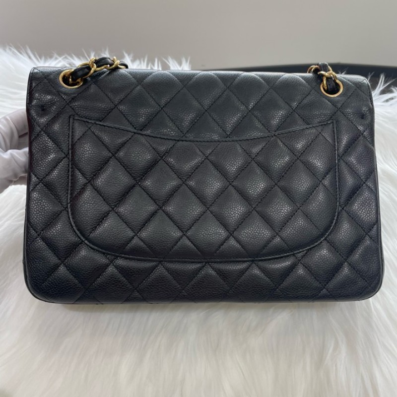 Chanel Classic Flap CF JUMBO黑色金扣 荔枝紋牛皮 雙蓋口蓋包 肩背包斜背包-2