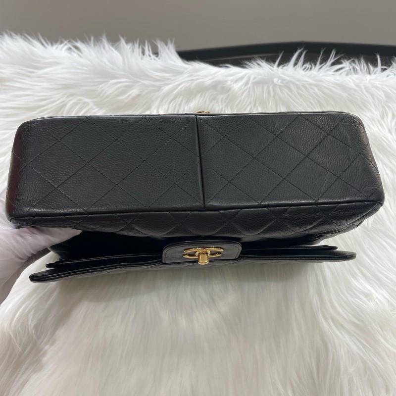 Chanel Classic Flap CF JUMBO黑色金扣 荔枝紋牛皮 雙蓋口蓋包 肩背包斜背包-3