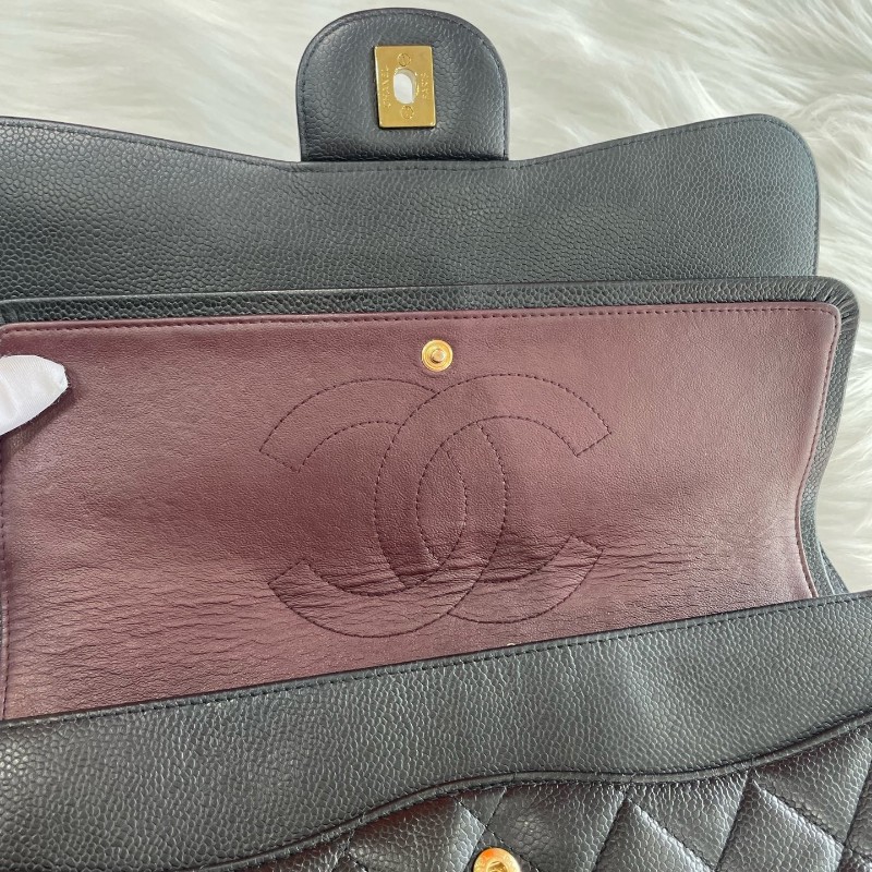 Chanel Classic Flap CF JUMBO黑色金扣 荔枝紋牛皮 雙蓋口蓋包 肩背包斜背包-5