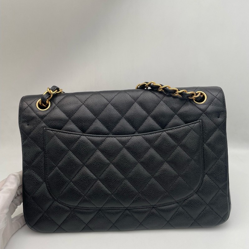Chanel Classic Flap CF JUMBO黑色金扣 荔枝紋牛皮 雙蓋口蓋包 肩背包斜背包-7