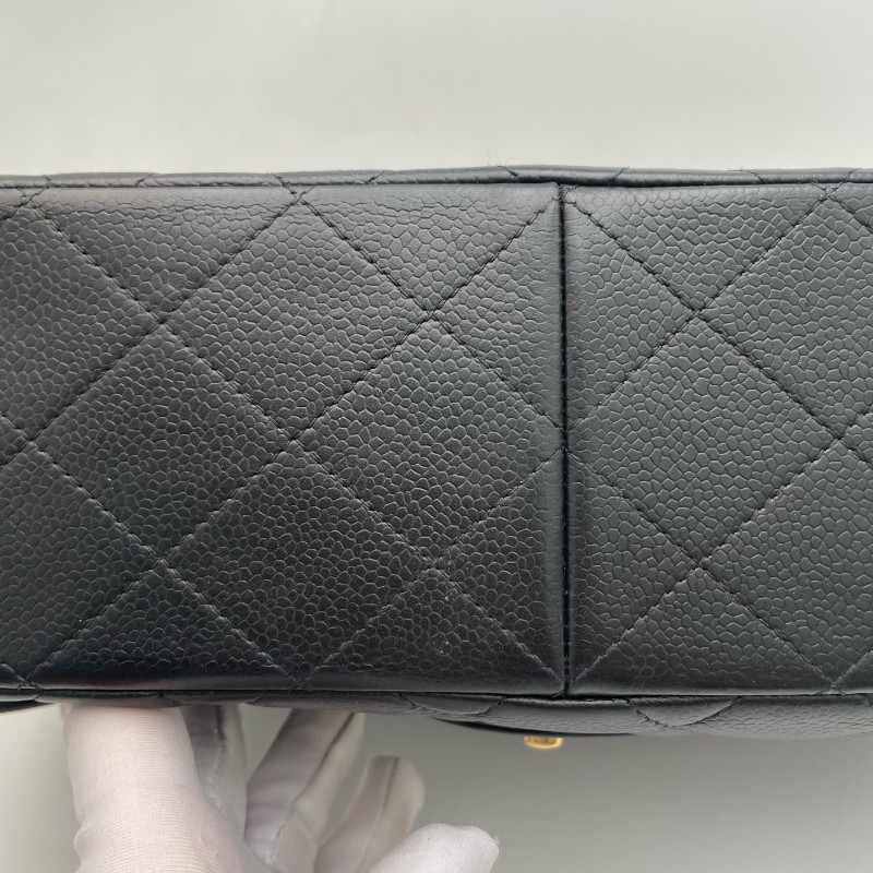 Chanel Classic Flap CF JUMBO黑色金扣 荔枝紋牛皮 雙蓋口蓋包 肩背包斜背包-12