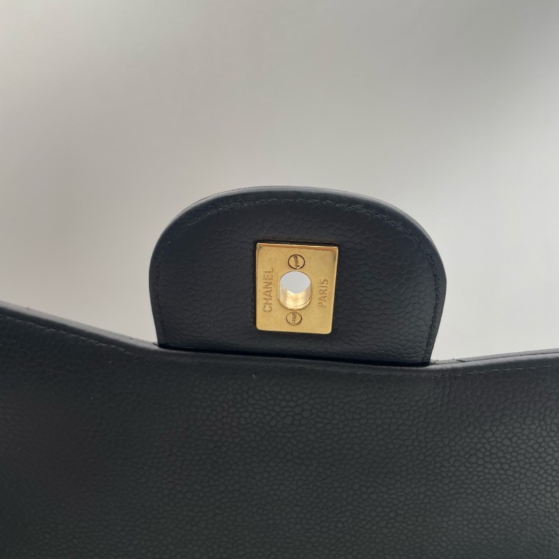 Chanel Classic Flap CF JUMBO黑色金扣 荔枝紋牛皮 雙蓋口蓋包 肩背包斜背包-17