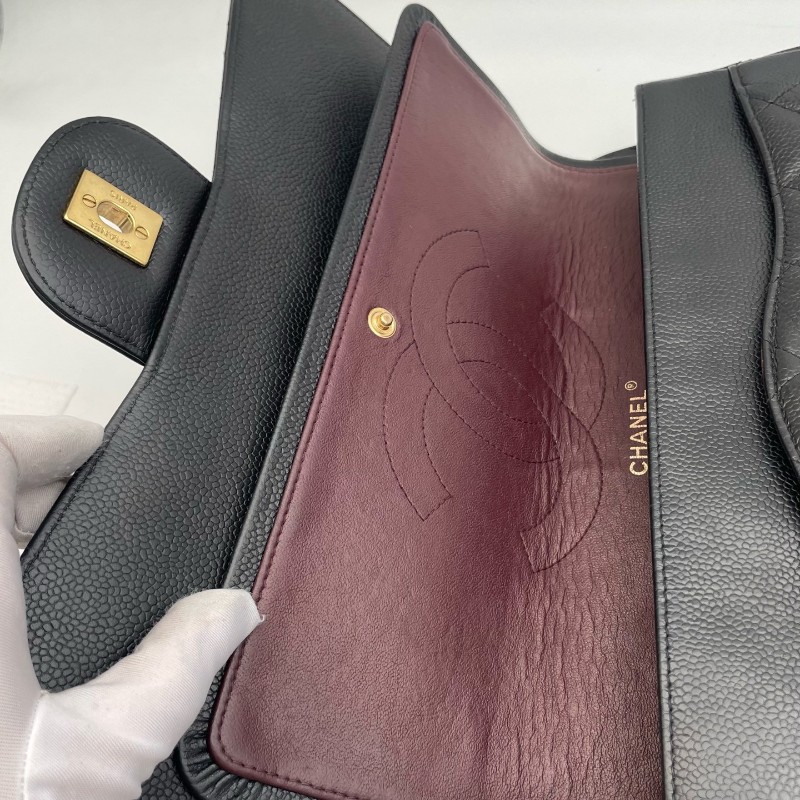 Chanel Classic Flap CF JUMBO黑色金扣 荔枝紋牛皮 雙蓋口蓋包 肩背包斜背包-20