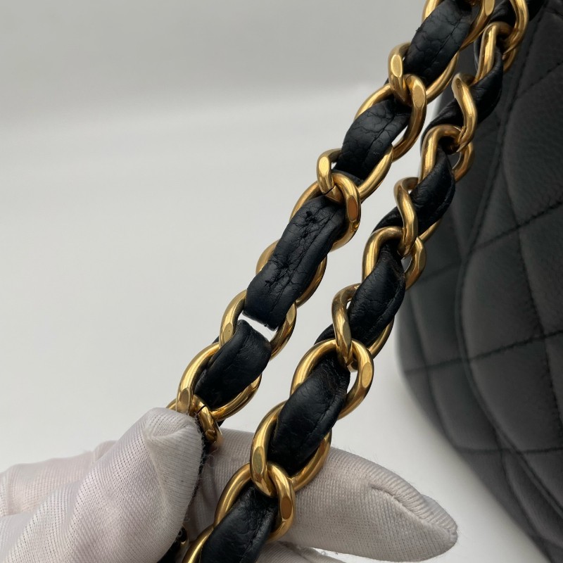 Chanel Classic Flap CF JUMBO黑色金扣 荔枝紋牛皮 雙蓋口蓋包 肩背包斜背包-22