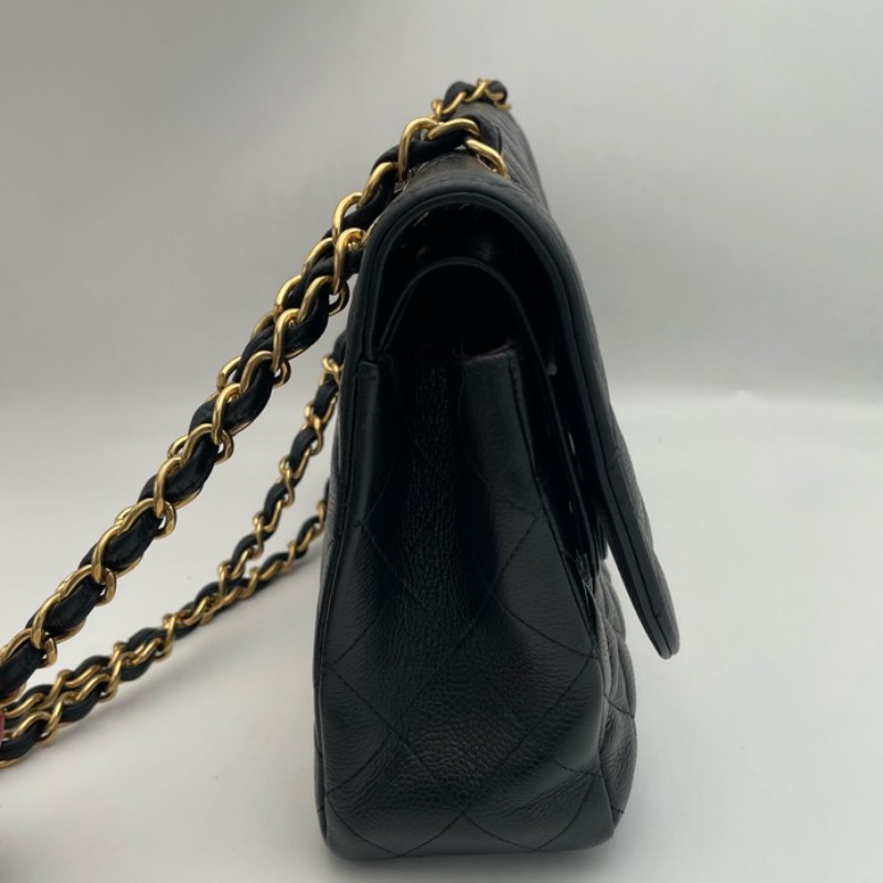 Chanel Classic Flap CF JUMBO黑色金扣 荔枝紋牛皮 雙蓋口蓋包 肩背包斜背包-23