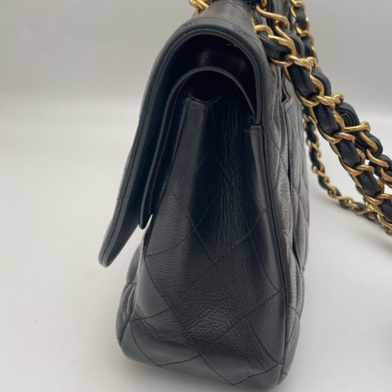 Chanel Classic Flap CF JUMBO黑色金扣 荔枝紋牛皮 雙蓋口蓋包 肩背包斜背包-24