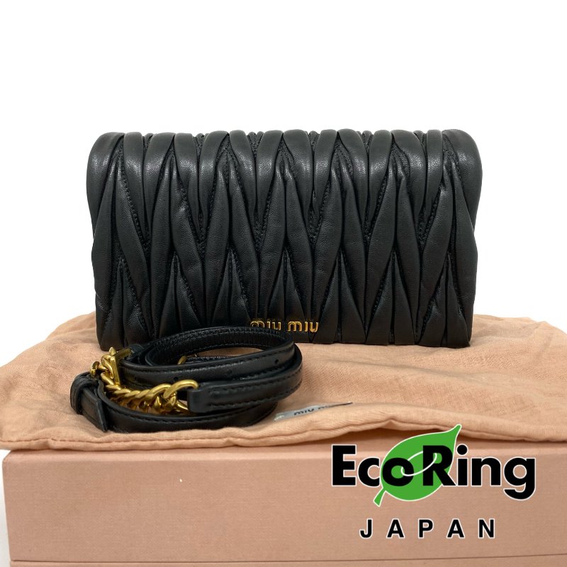 ☆ Miu Miu 繆繆 Black Lambskin Shoulder Bag 黑色小羊皮肩背袋 - 257021780-0