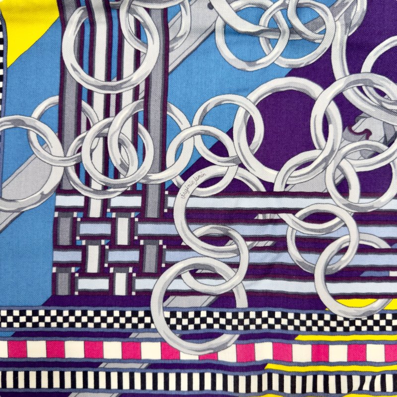 HERMES Brides et Gris-Gris shawl 140 羊絨 圍巾-6