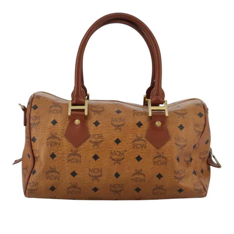 【日本直送】MCM Vicetos Logoogram 迷你波士頓包 PVC 皮革 2way 棕色金色 Auth ki5381-1