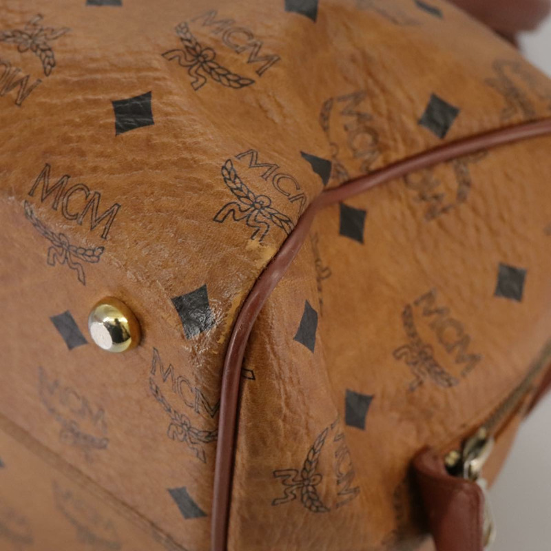 【日本直送】MCM Vicetos Logoogram 迷你波士頓包 PVC 皮革 2way 棕色金色 Auth ki5381-15