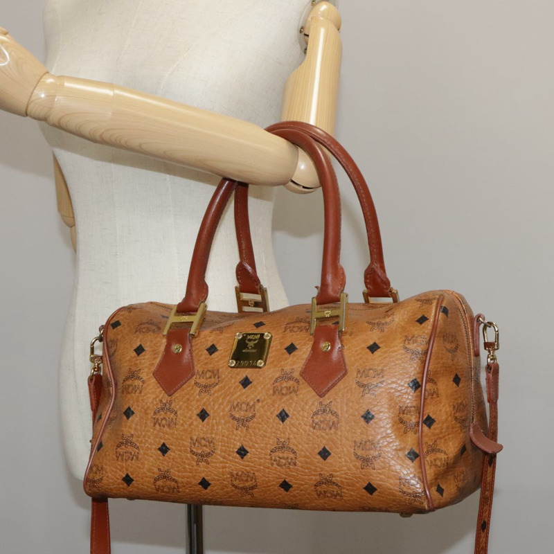 【日本直送】MCM Vicetos Logoogram 迷你波士頓包 PVC 皮革 2way 棕色金色 Auth ki5381-22