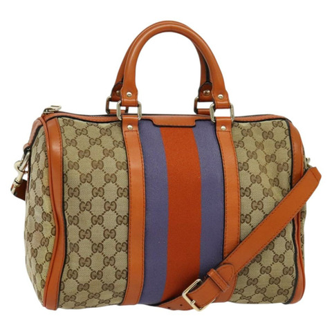 GUCCI GG Supreme Sherry Line 波士頓包 2way 米色/金色 247205 正品 BA5084