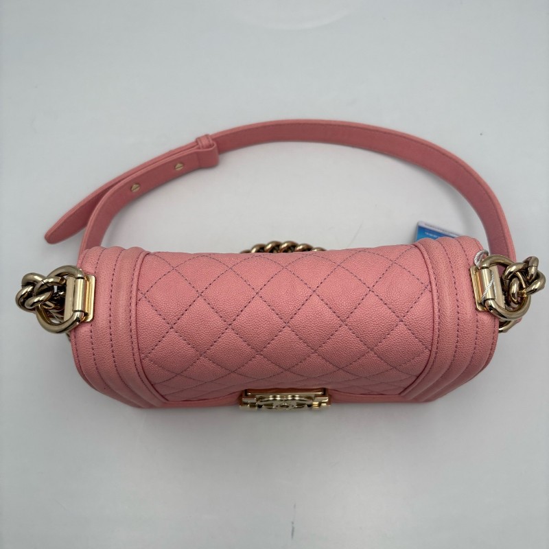 CHANEL LEBOY 粉色 淡金扣 小號 荔枝牛皮 肩背包斜背包-1