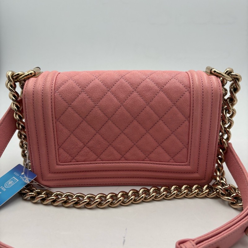 CHANEL LEBOY 粉色 淡金扣 小號 荔枝牛皮 肩背包斜背包-3