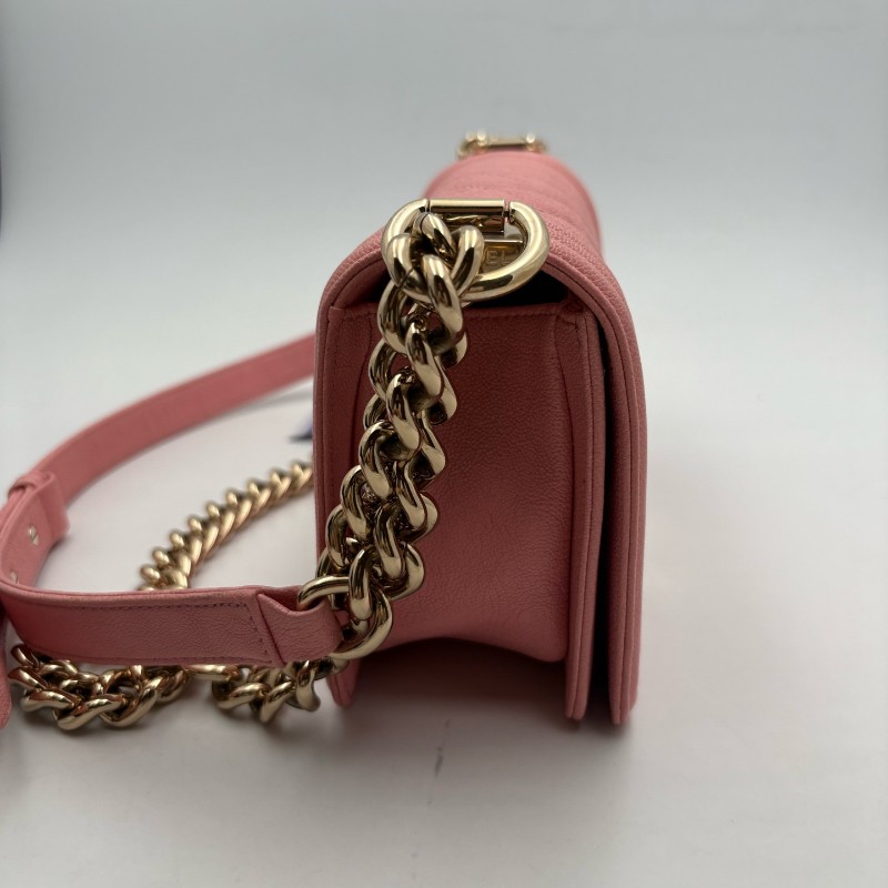 CHANEL LEBOY 粉色 淡金扣 小號 荔枝牛皮 肩背包斜背包-4