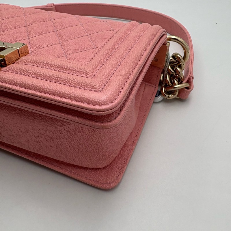 CHANEL LEBOY 粉色 淡金扣 小號 荔枝牛皮 肩背包斜背包-6