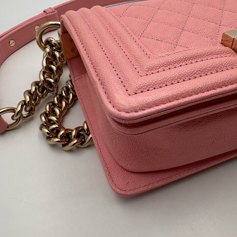 CHANEL LEBOY 粉色 淡金扣 小號 荔枝牛皮 肩背包斜背包-7