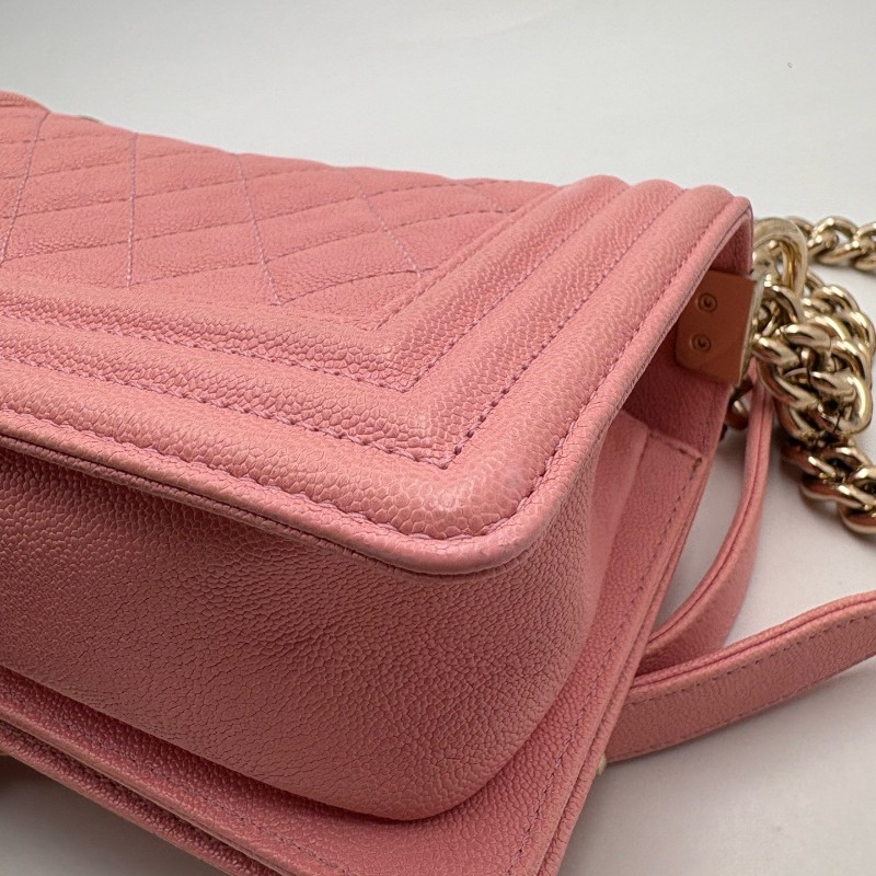CHANEL LEBOY 粉色 淡金扣 小號 荔枝牛皮 肩背包斜背包-8