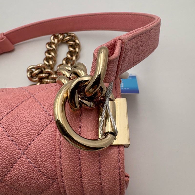 CHANEL LEBOY 粉色 淡金扣 小號 荔枝牛皮 肩背包斜背包-12