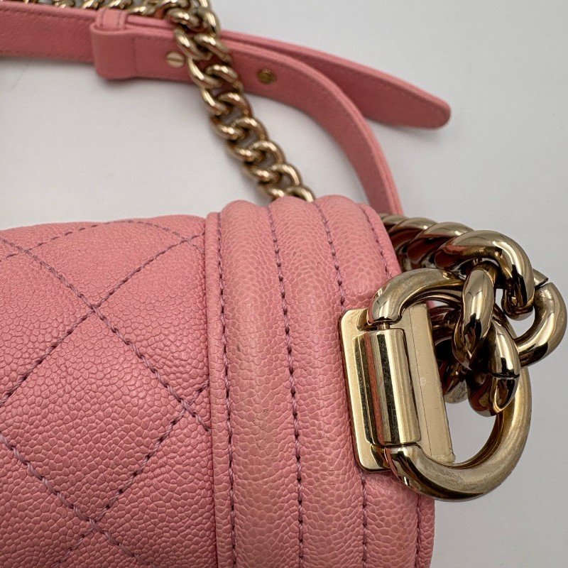 CHANEL LEBOY 粉色 淡金扣 小號 荔枝牛皮 肩背包斜背包-14