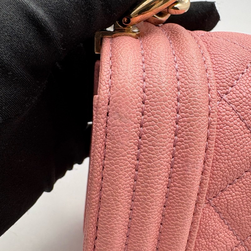 CHANEL LEBOY 粉色 淡金扣 小號 荔枝牛皮 肩背包斜背包-15