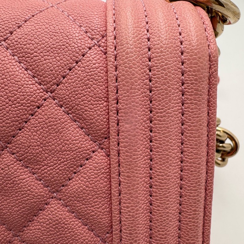 CHANEL LEBOY 粉色 淡金扣 小號 荔枝牛皮 肩背包斜背包-17