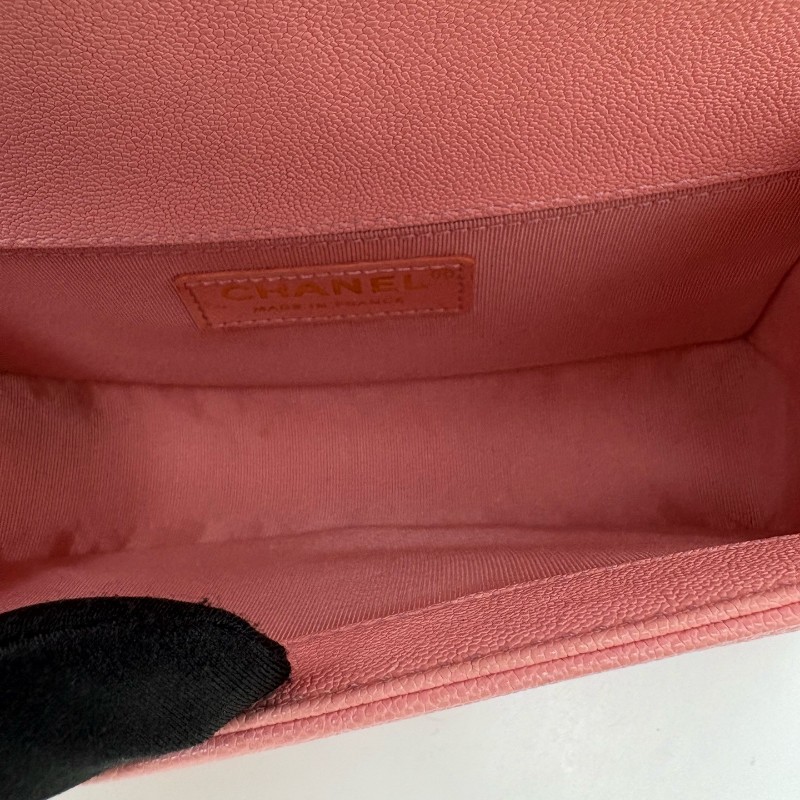 CHANEL LEBOY 粉色 淡金扣 小號 荔枝牛皮 肩背包斜背包-20