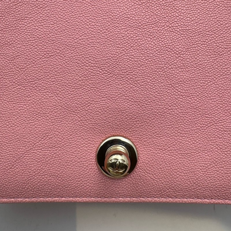 CHANEL LEBOY 粉色 淡金扣 小號 荔枝牛皮 肩背包斜背包-21
