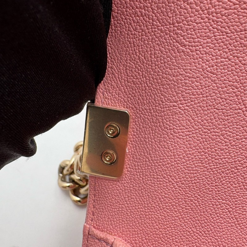 CHANEL LEBOY 粉色 淡金扣 小號 荔枝牛皮 肩背包斜背包-23