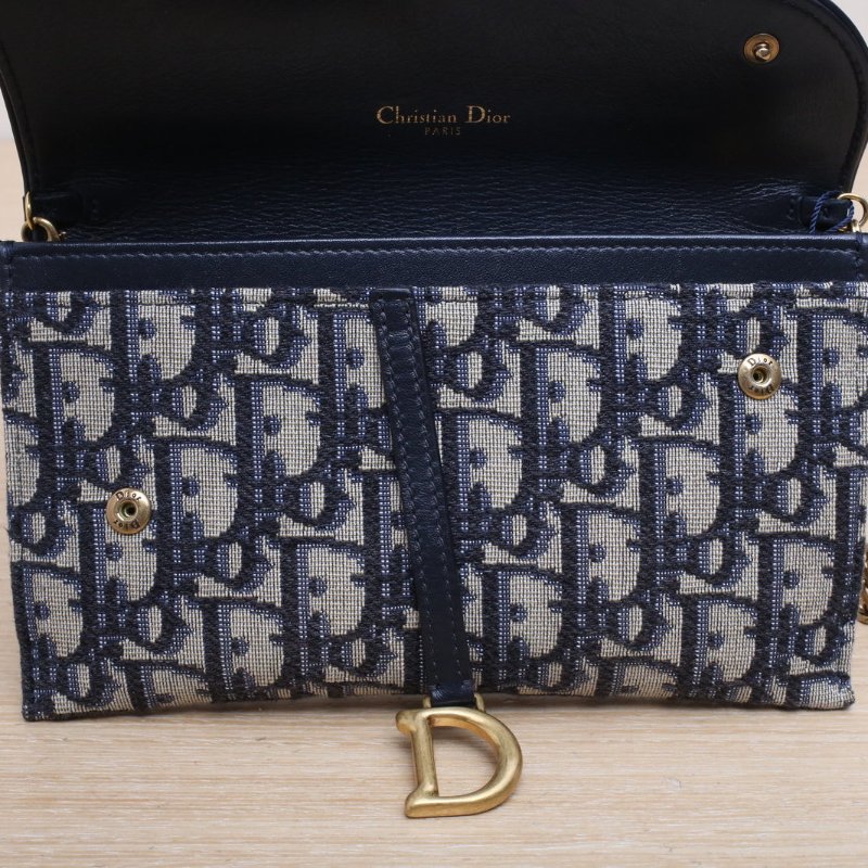 DIOR SADDLE馬鞍鏈條WOC19二合一墨藍色帆布金扣2021Oblique印花肩背包-2