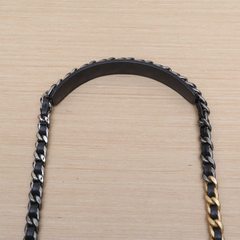CHANEL 19BAG口蓋包小號26黑色羊皮30開金銀扣肩背包-2