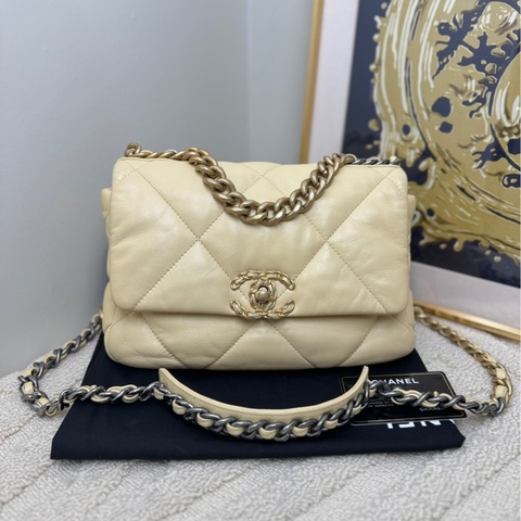 【近新閒置❤️】 Chanel 19bag羊皮小號小雞黃金扣單肩斜挎包