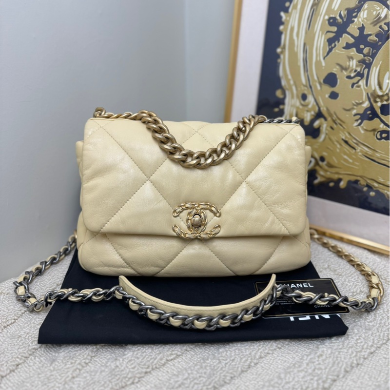 【近新閒置❤️】 Chanel 19bag羊皮小號小雞黃金扣單肩斜挎包-0